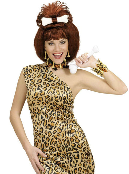 Bracelet os et fourrure léopard adulte