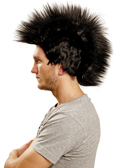 Perruque punk noire à crête
