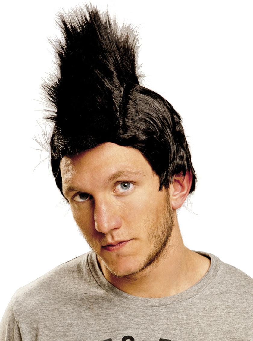 Perruque punk noire à crête