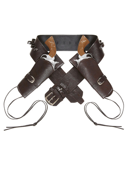Ceinture avec double étui pistolet marron homme