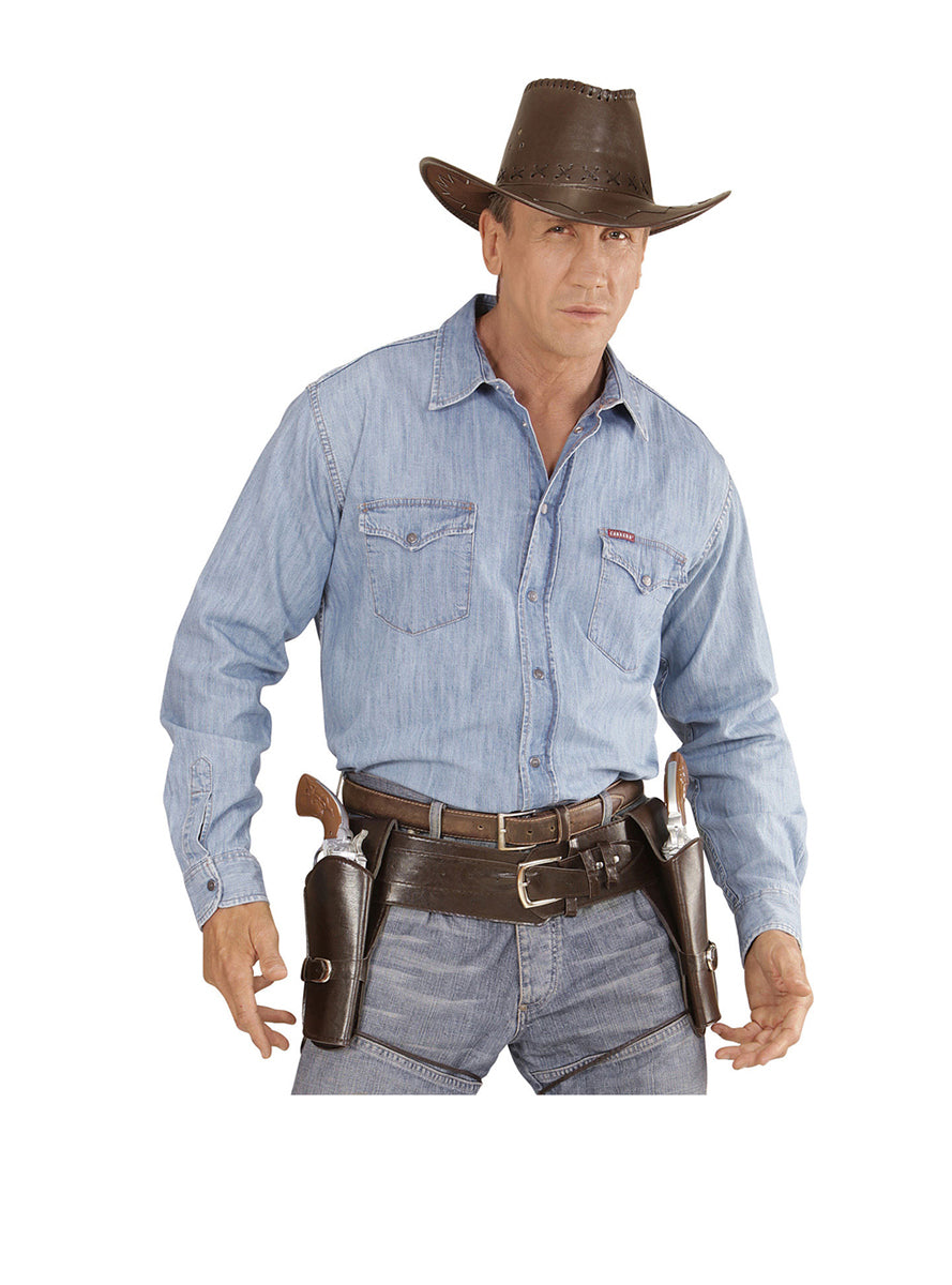 Ceinture avec double étui pistolet marron homme