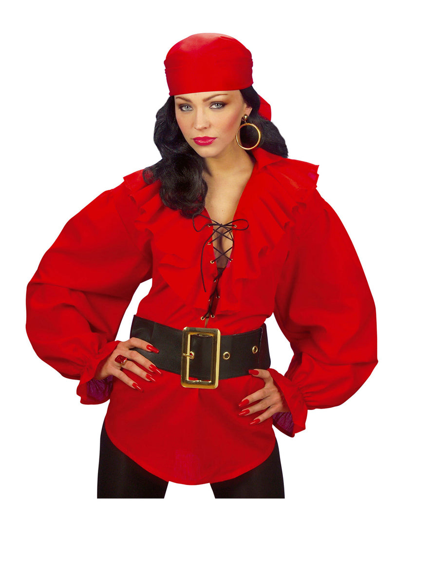 Chemise rouge de pirate femme