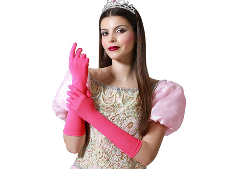 paire de gants lisses longs pink fuchsia 40cm