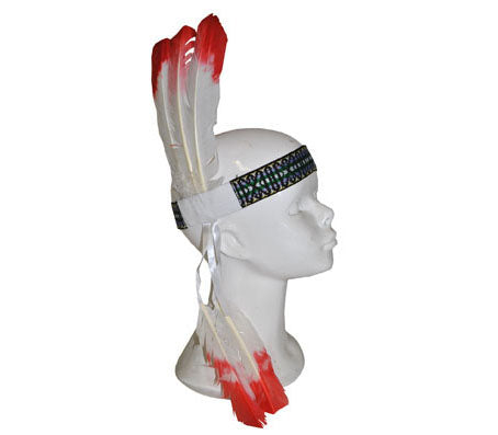 bandeau indien 5 plumes blanc et rouge