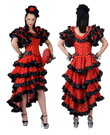 robe espagnole rouge à pois noirs taille l