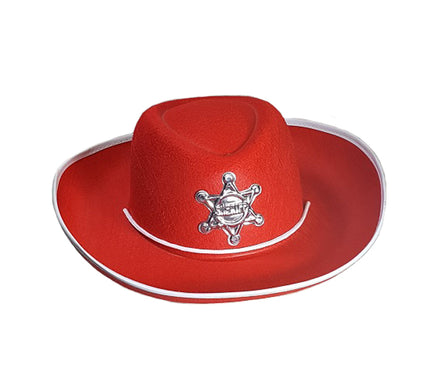 chapeau cowboy feutrine avec étoile pour enfant rouge/blanc
