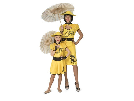déguisement de chinoise jaune avec motifs taille s/m