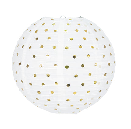 LANTERNE JAPONAISE 35CM BLANCHE A POIS OR