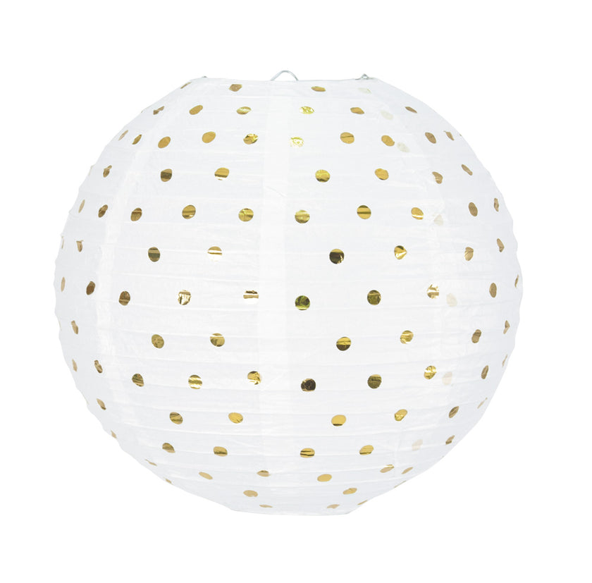 LANTERNE JAPONAISE 35CM BLANCHE A POIS OR