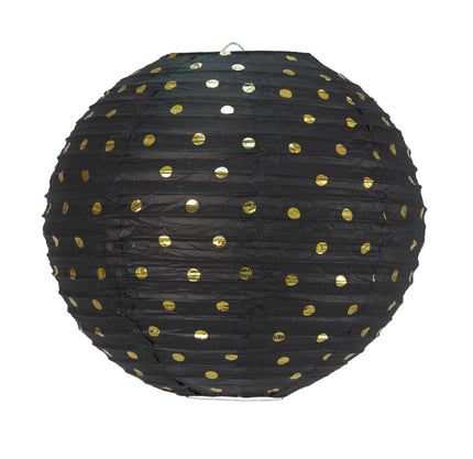 LANTERNE JAPONAISE 35CM NOIRE A POIS OR