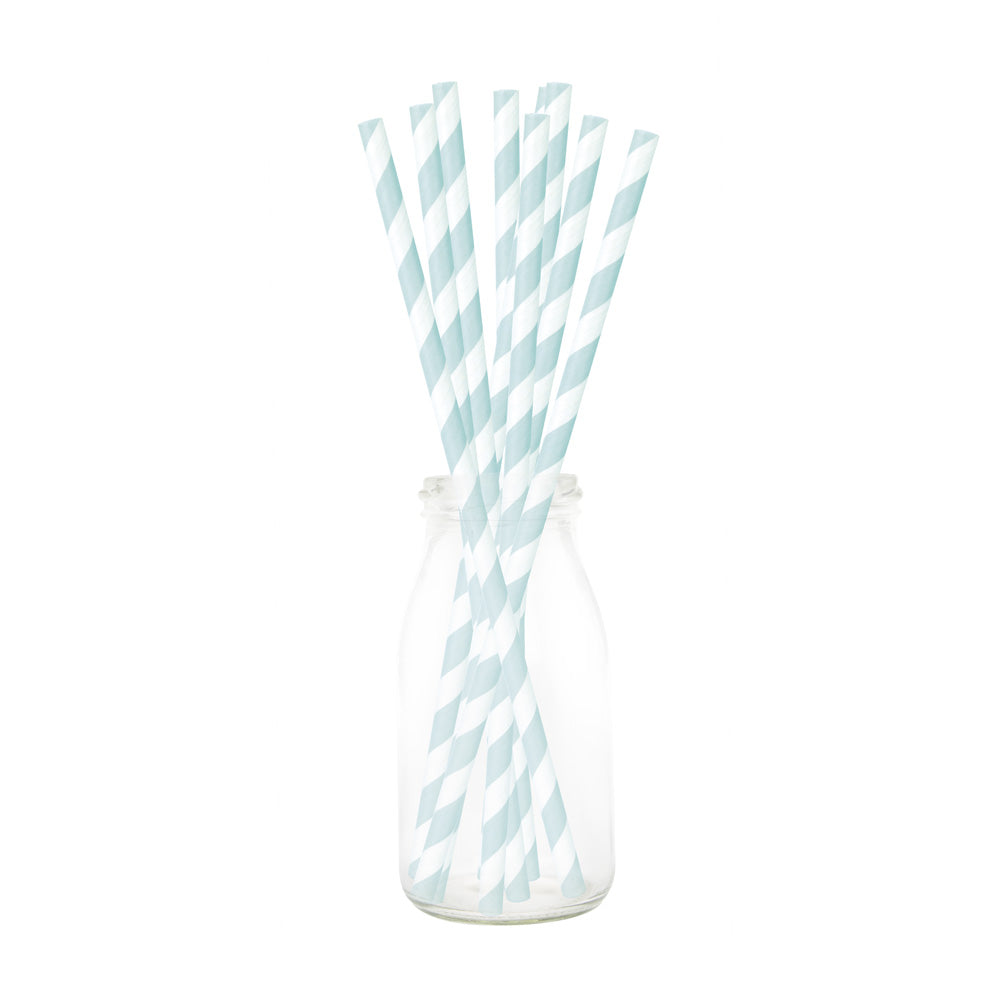 SET 10 PAILLES VERT MENTHE RAYURES BLANCHES