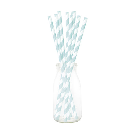 SET 10 PAILLES VERT MENTHE RAYURES BLANCHES