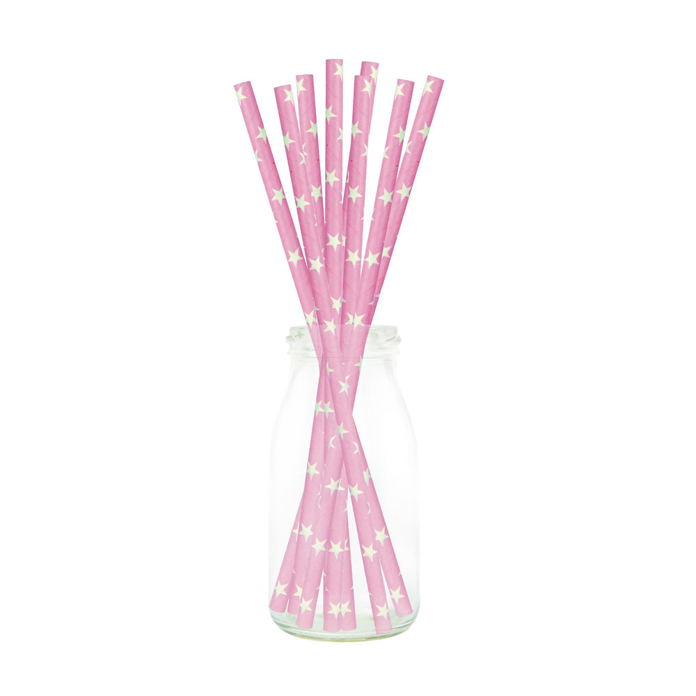 SET 10 PAILLES BUBLE GUM A ÉTOILES BLANCHES