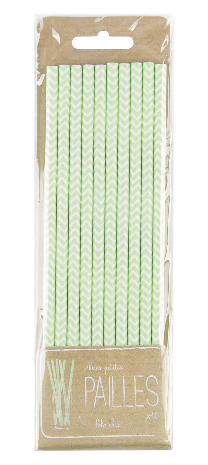 SET 10 PAILLES CHEVRONS VERT PASTEL