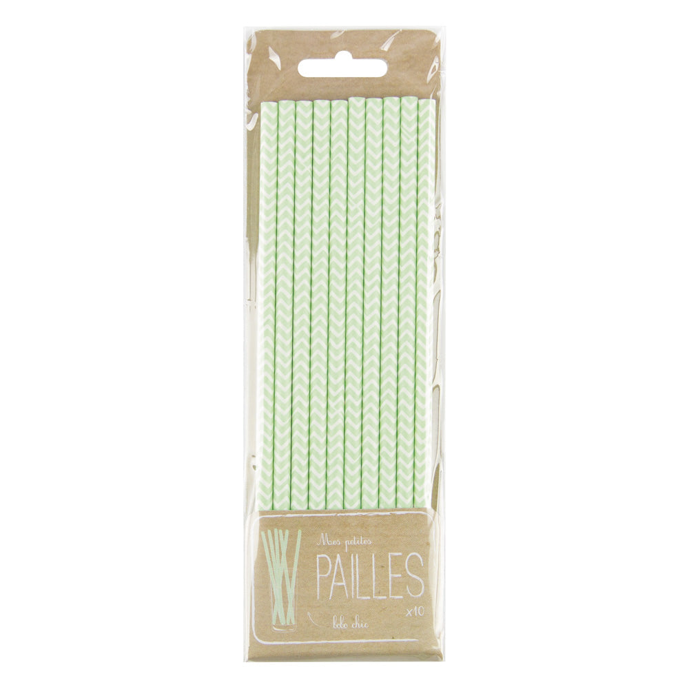 SET 10 PAILLES CHEVRONS VERT PASTEL
