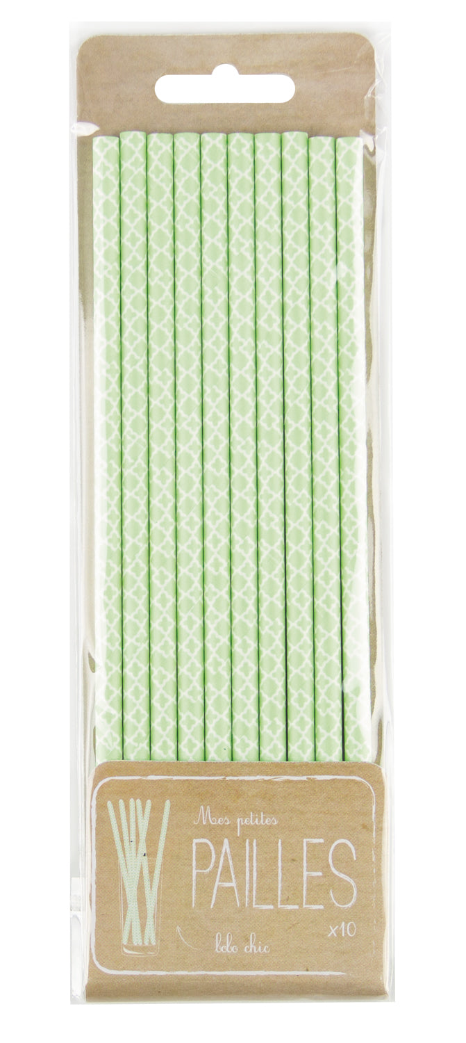 SET 10 PAILLES RETRO VERT PASTEL