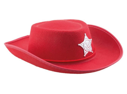 chapeau cowboy rouge avec étoile et cordon enfant