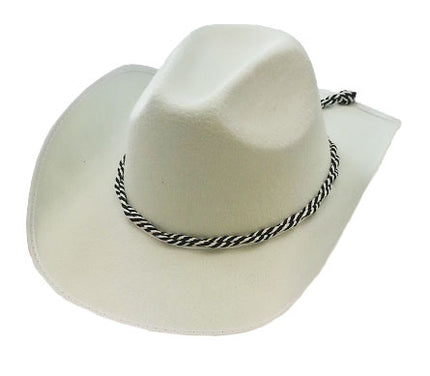 chapeau cowboy feutrine avec corde blanc