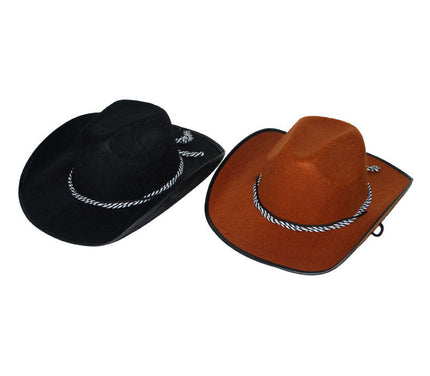 chapeau cowboy feutrine avec corde noir