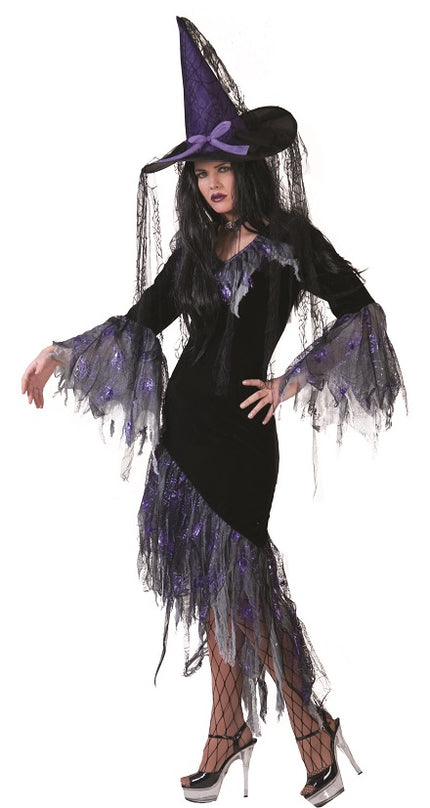 déguisement femme sorcière velours noir & lilas taille xl