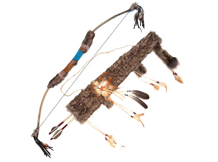 arc en bois flèches et carquois fourrure 90cm