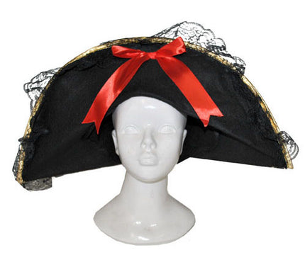 chapeau pirate en feutrine pour femme avec dentelles et rubans