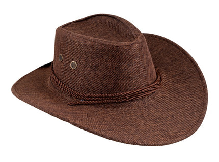 chapeau cowboy effet lin avec corde brun adulte