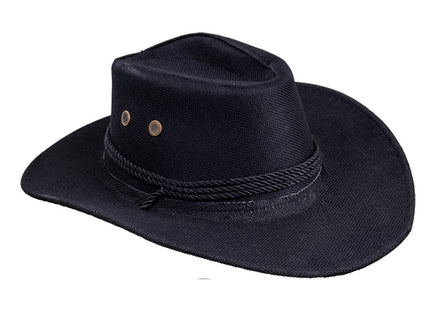 chapeau cowboy effet lin avec corde noir adulte