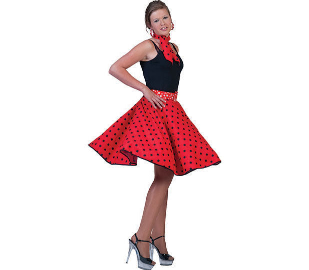 jupe et foulard rouge et pois noir adulte