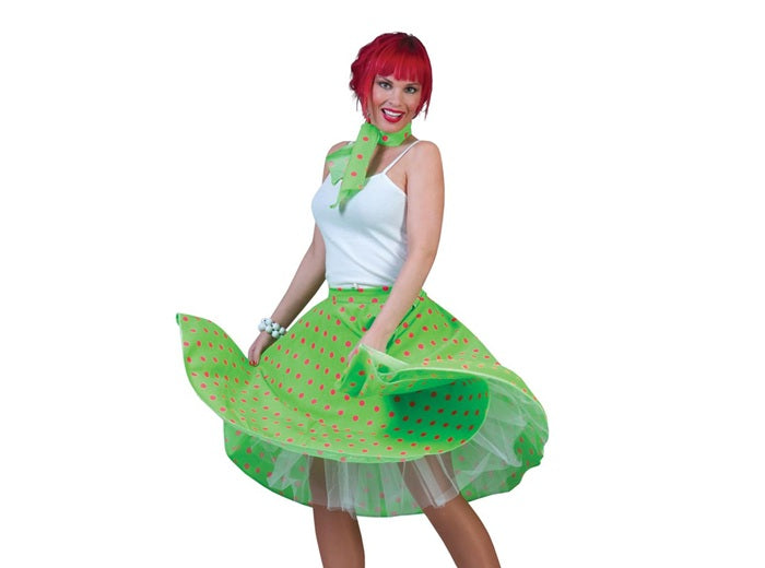 jupe et foulard vert à pois roses adulte