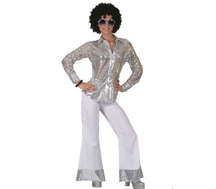 chemise disco paillettes argent femme taille s/m