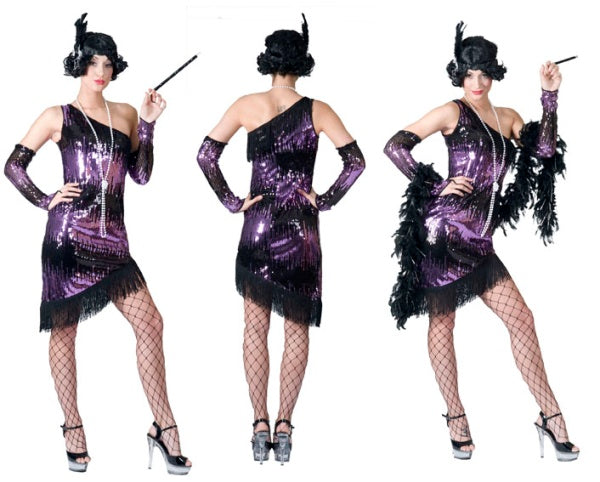 robe charleston à sequins mauve & noir taille l