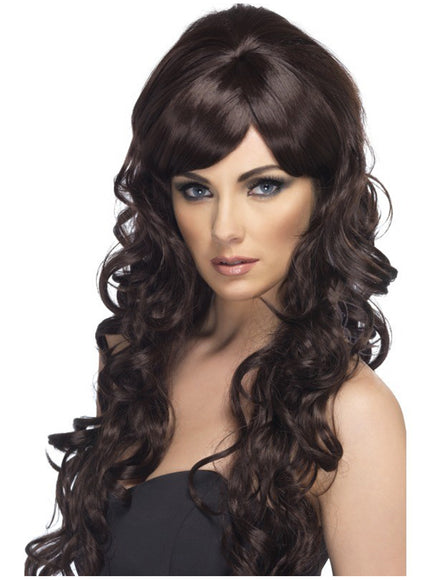 Perruque longue marron bouclées