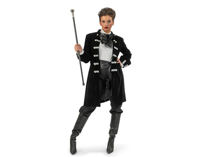 veste baroque pirate noire avec galons argent femme taille s/m