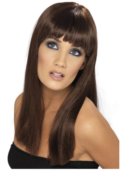 Perruque Glamourama marron avec une frange