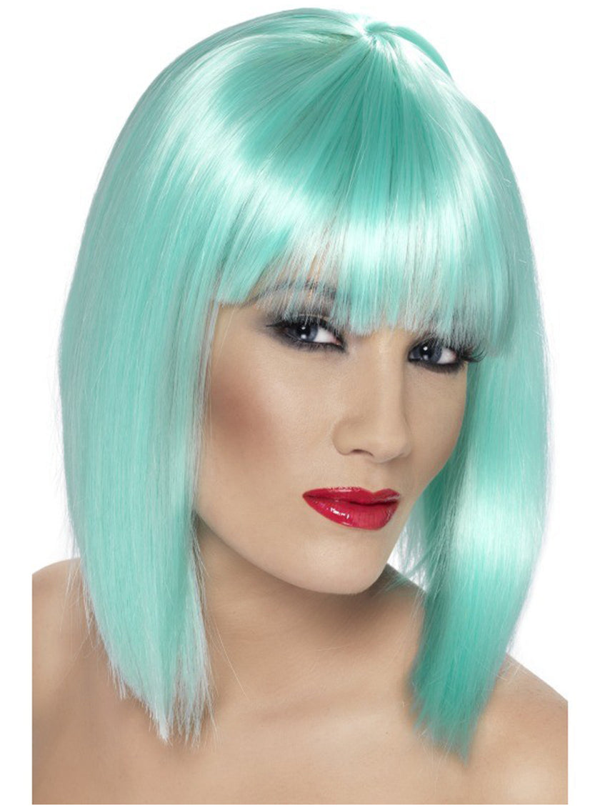 Perruque turquoise fluo à frange