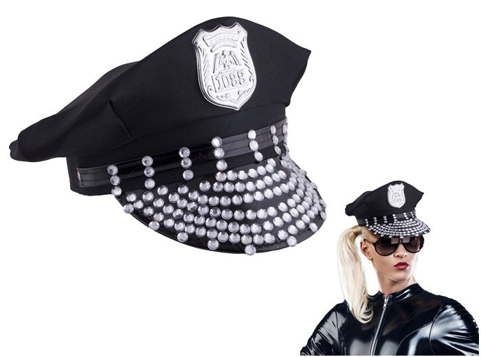 casquette de police noire avec strass adulte