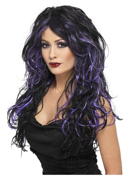 Perruque mariée halloween noire et violette