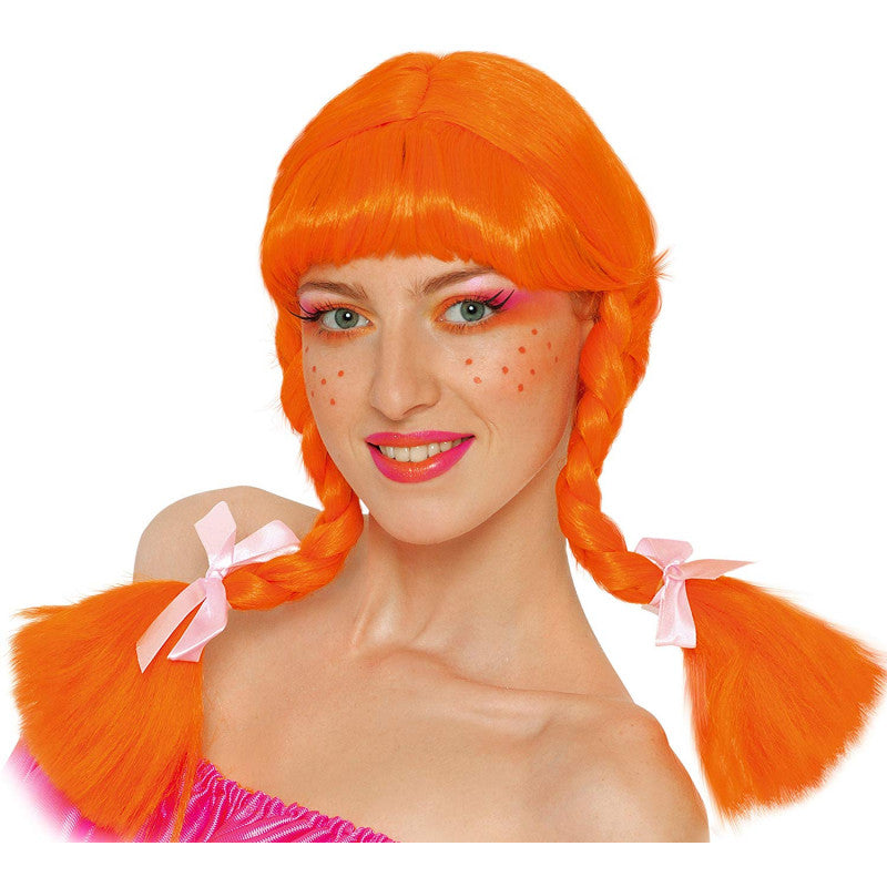 Perruque orange avec des tresses