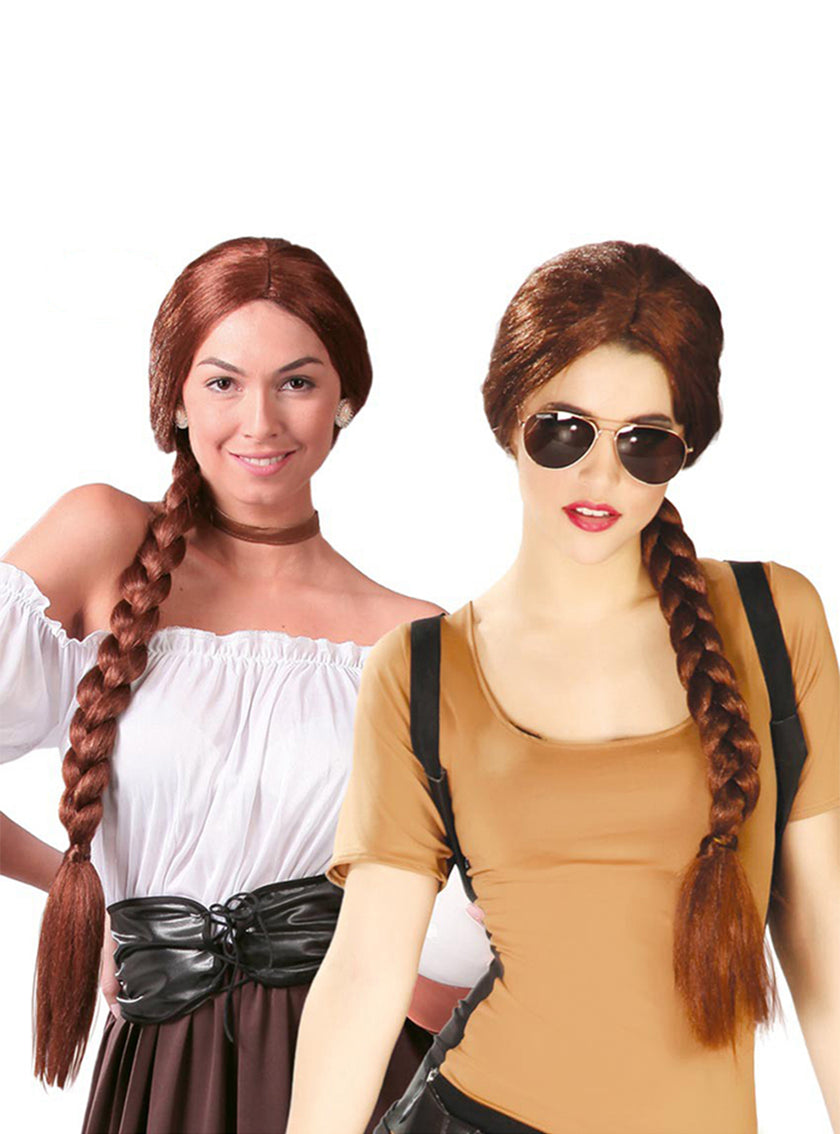 Perruque avec tresse châtaine