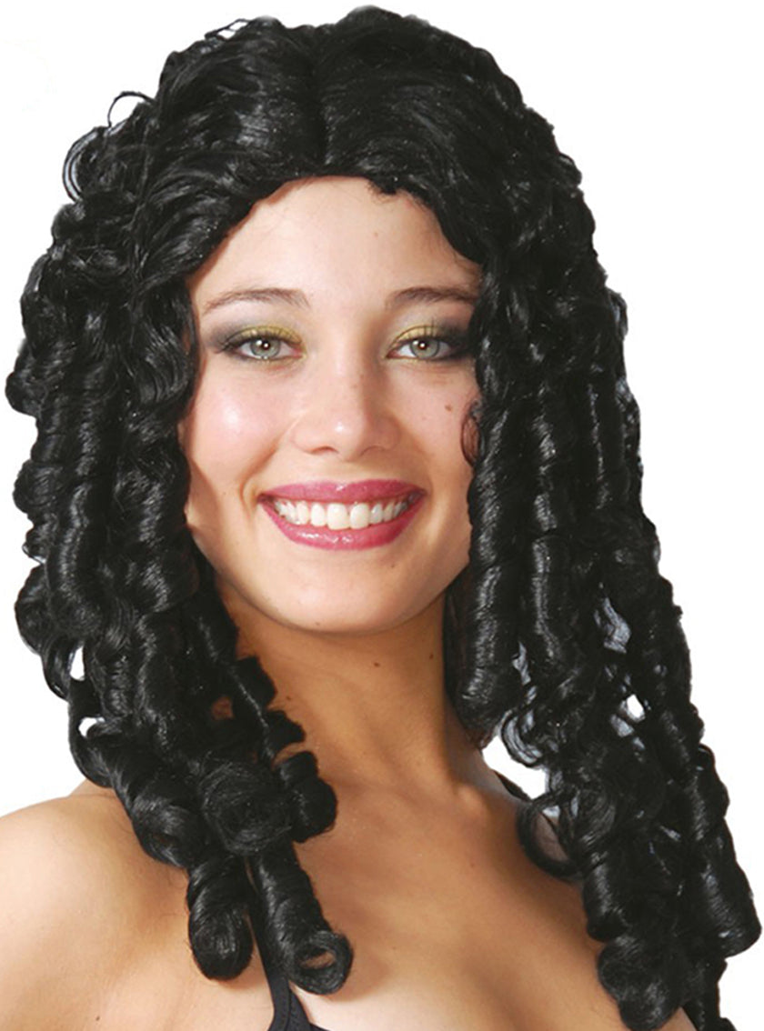 Perruque de boucles anglaises longues noire