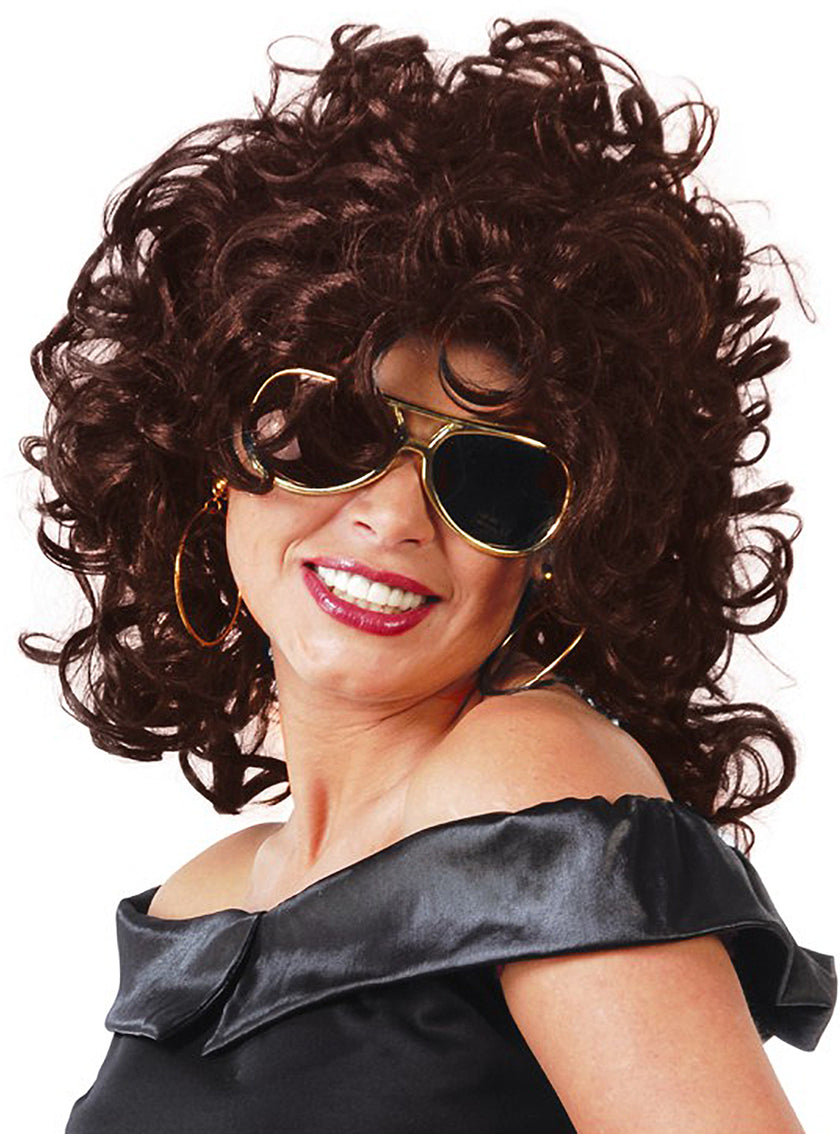 Perruque bouclée châtain