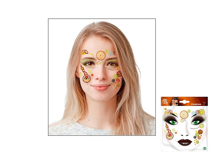 carte tatouage motif steampunk adhésif glitter multicolore