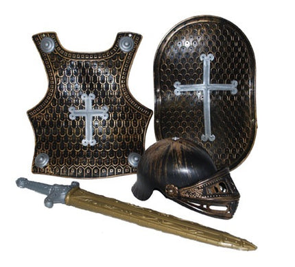 set chevalier casque armure épée & bouclier croix pour enfant