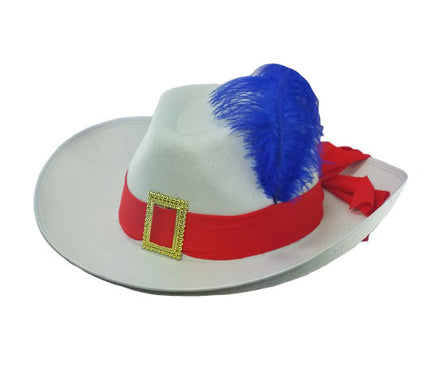 chapeau mousquetaire avec plume blanc