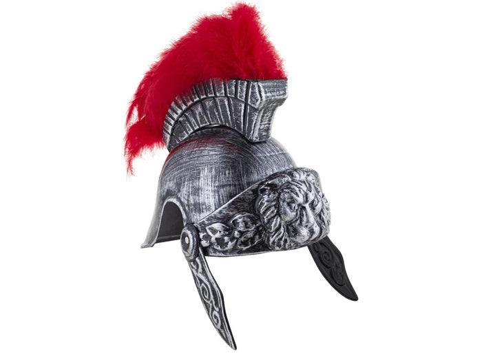 casque de romain argent avec plumeau rouge i