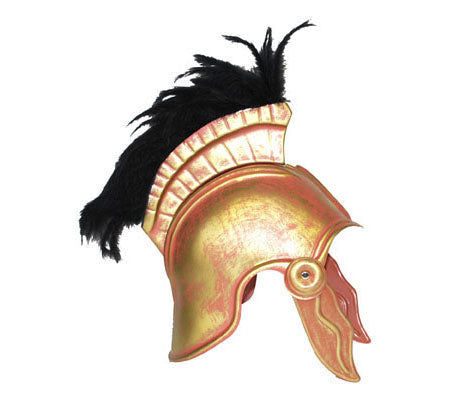 casque de romain doré avec plumeau