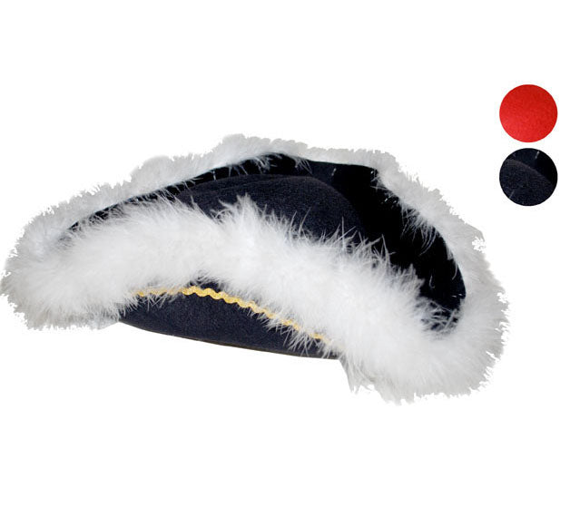 chapeau tricorne à plumes avec ornements noir