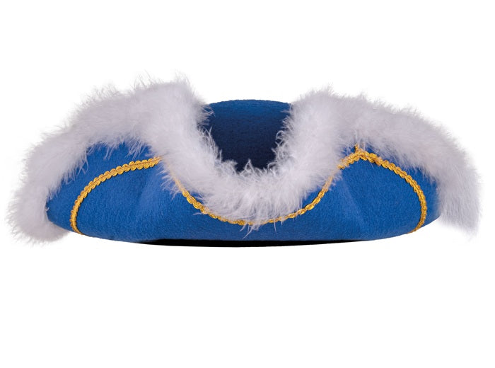 chapeau tricorne à plumes avec ornements bleu
