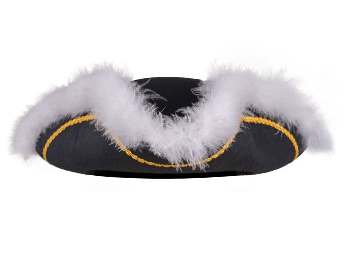 chapeau tricorne à plumes avec ornements noir